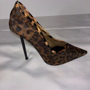 Leopard Print Pointed Toe Stiletto Pump - Brown